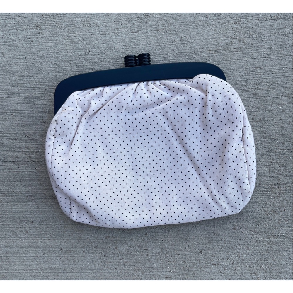 Anessa Vintage PolkaDot Clutch Made in Italy BlackWhite Lucite Frame Kisslock